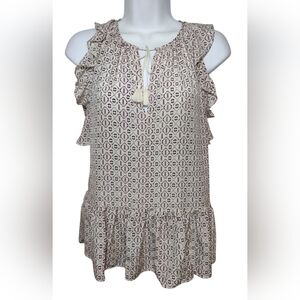 Madewell Pink & Purple Boho Ruffle Blouse Top 100% Silk W Tassel Ties XS NWOT